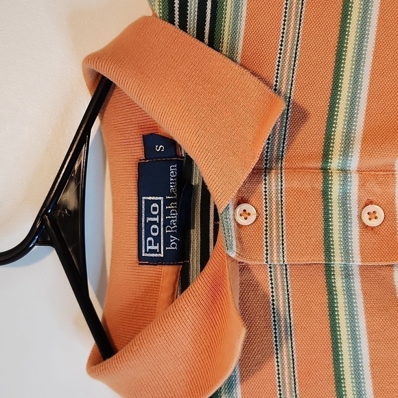 Ralph Lauren Polo Shirt 100% Cotton Men's Sz Small Orange/Blue Striped EUC NICE! - Picture 5 of 10